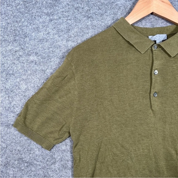 COS Polo Size Small Mens Green Silk Blend Short Sleeve Collared Button Up Top - Picture 8 of 9